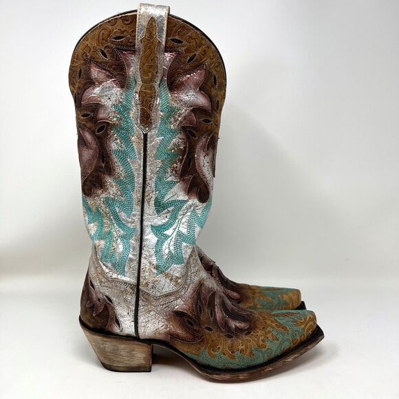 Dan Post All Eyes On Me Turquoise Cowgirl Boots Pointed Toe Women’s Size 6.5 - Picture 3 of 12